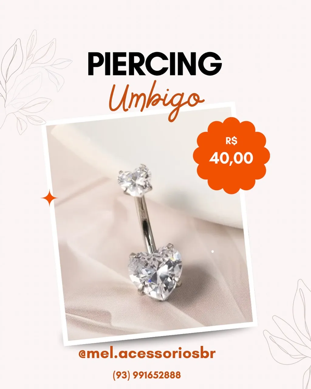 Piercing Umbigo Coração Cristal - Mel Acessórios