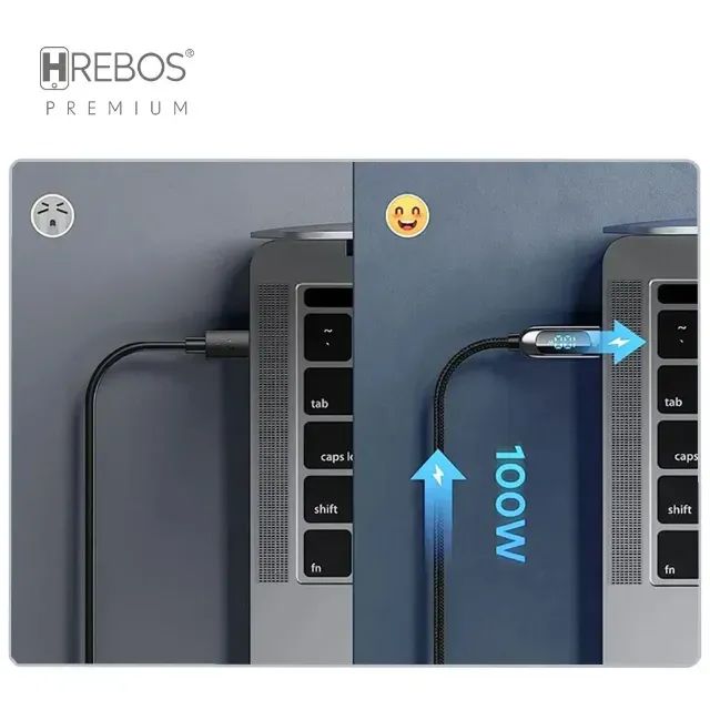Cabo de carregador de celular e not de 100W,  Hrebos USB-C para USB-C, tecido trançado - Foto 5