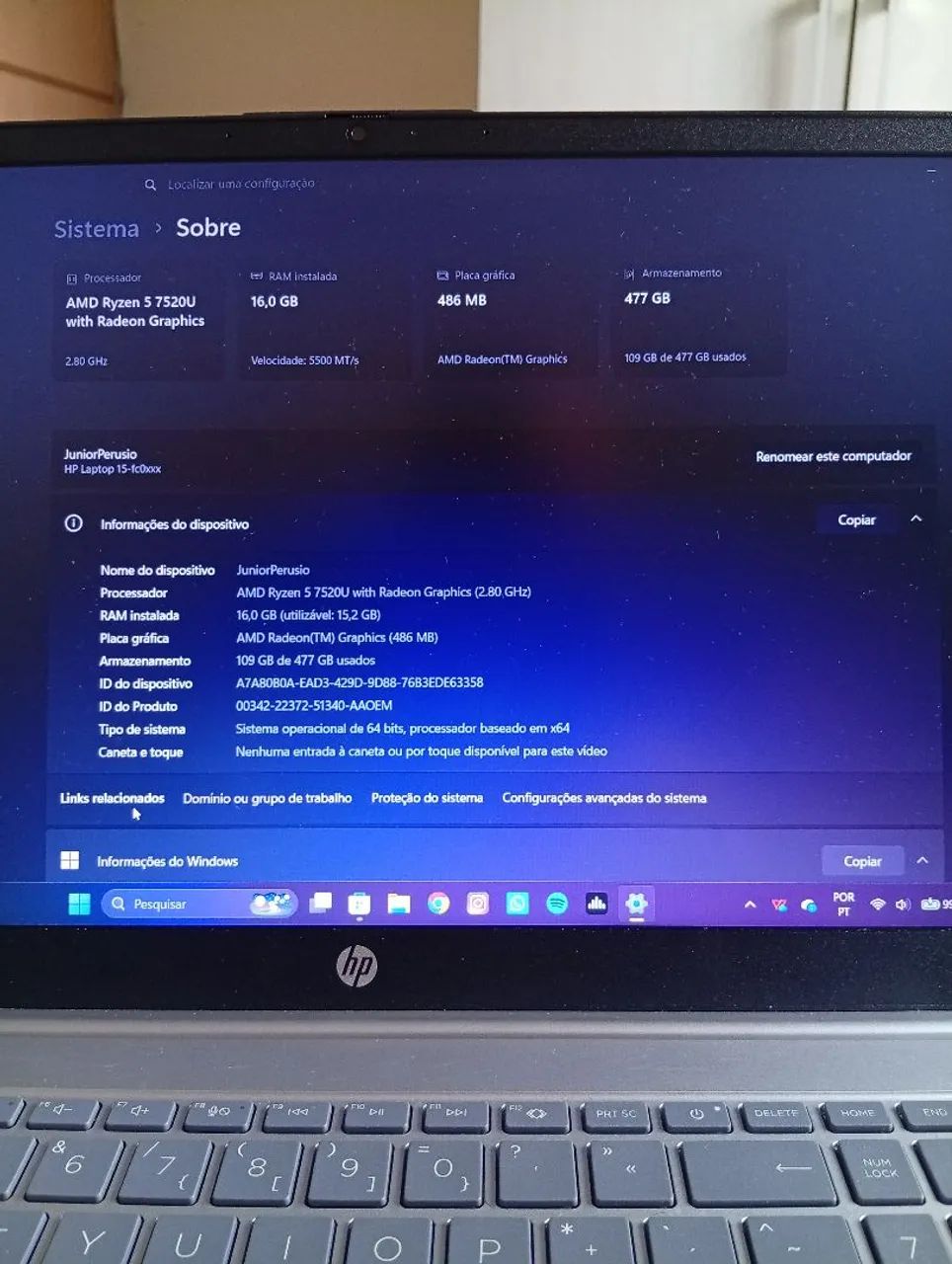 Notebook HP 15 - Ryzen 5 | 16GB RAM | Windows 11 - Notebooks