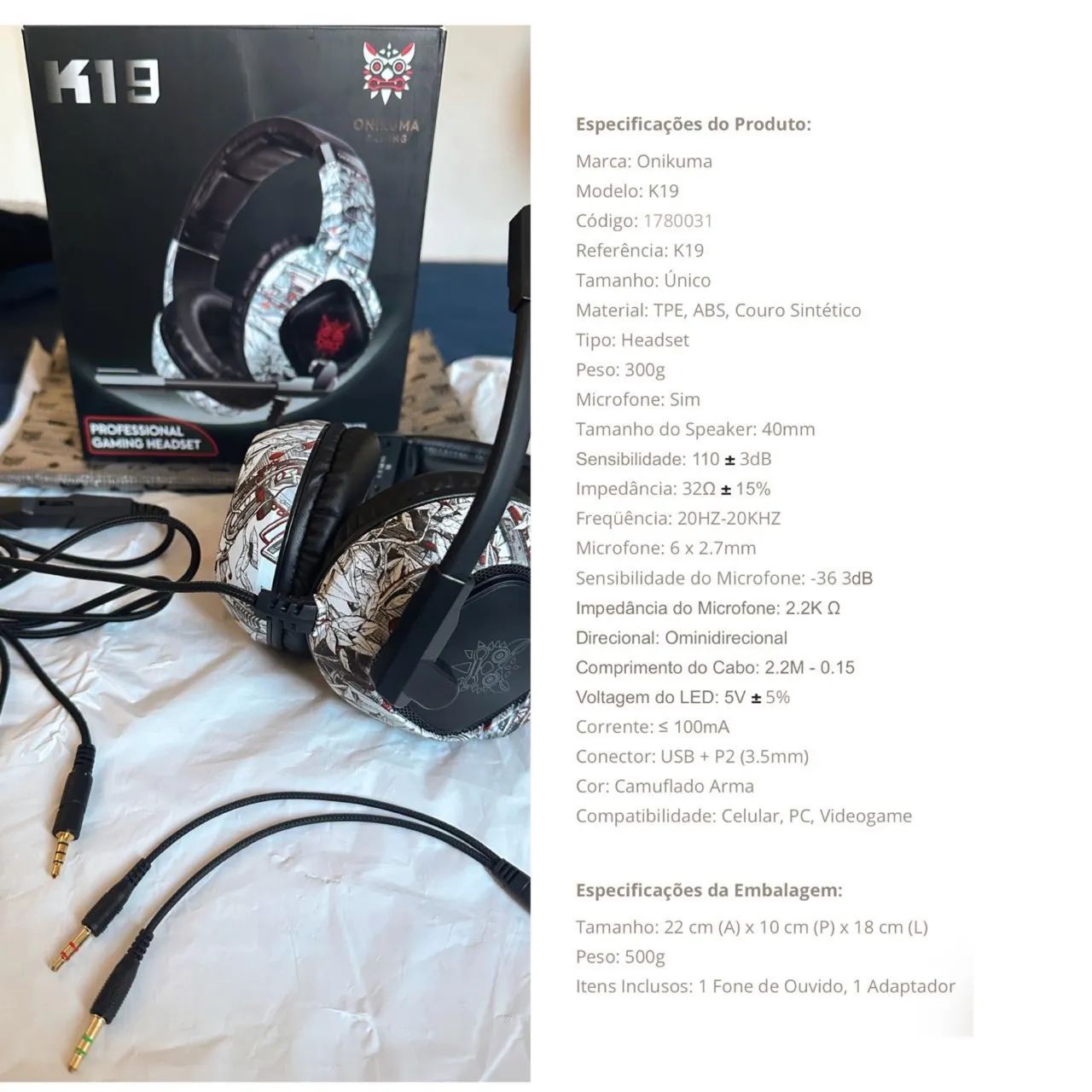 Headset k19 novo!!