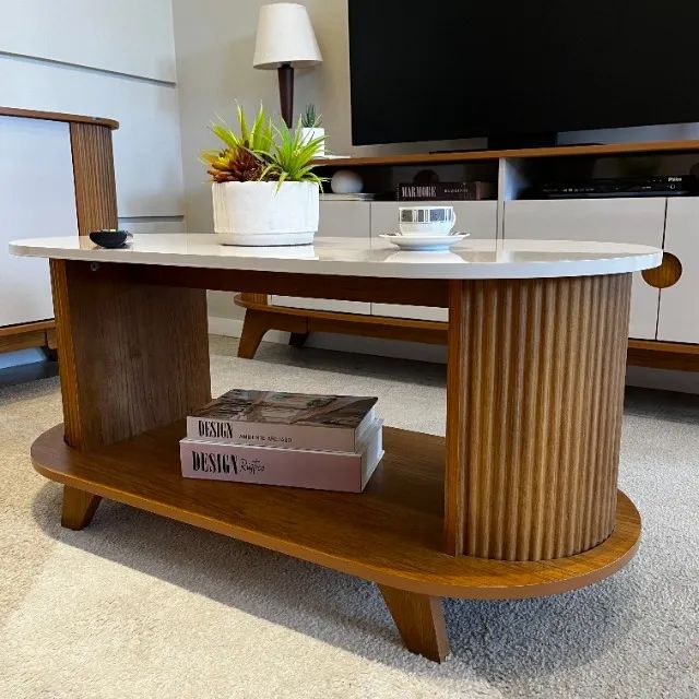 Mesa de Centro Design Único Canelado Cor Cinamomo C/ Off White  - Foto 4