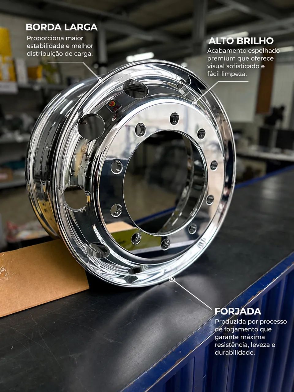 Roda de Alumínio Alto Brilho 295/275 22,5x8,25 Borda Larga