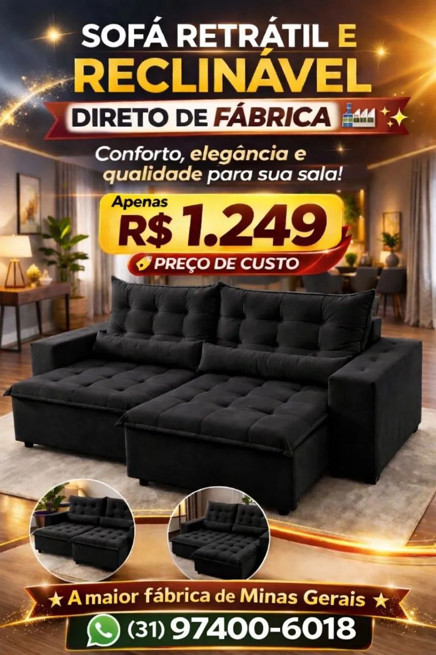 Sofá retrátil e reclinável barato, direto de fábrica 