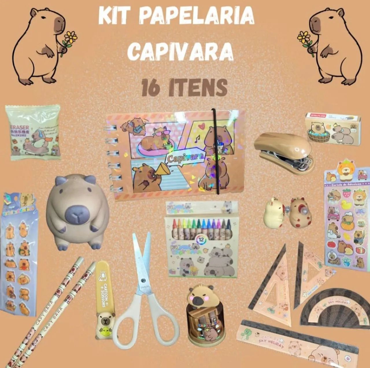Kit papelaria capivara - Volta as aulas