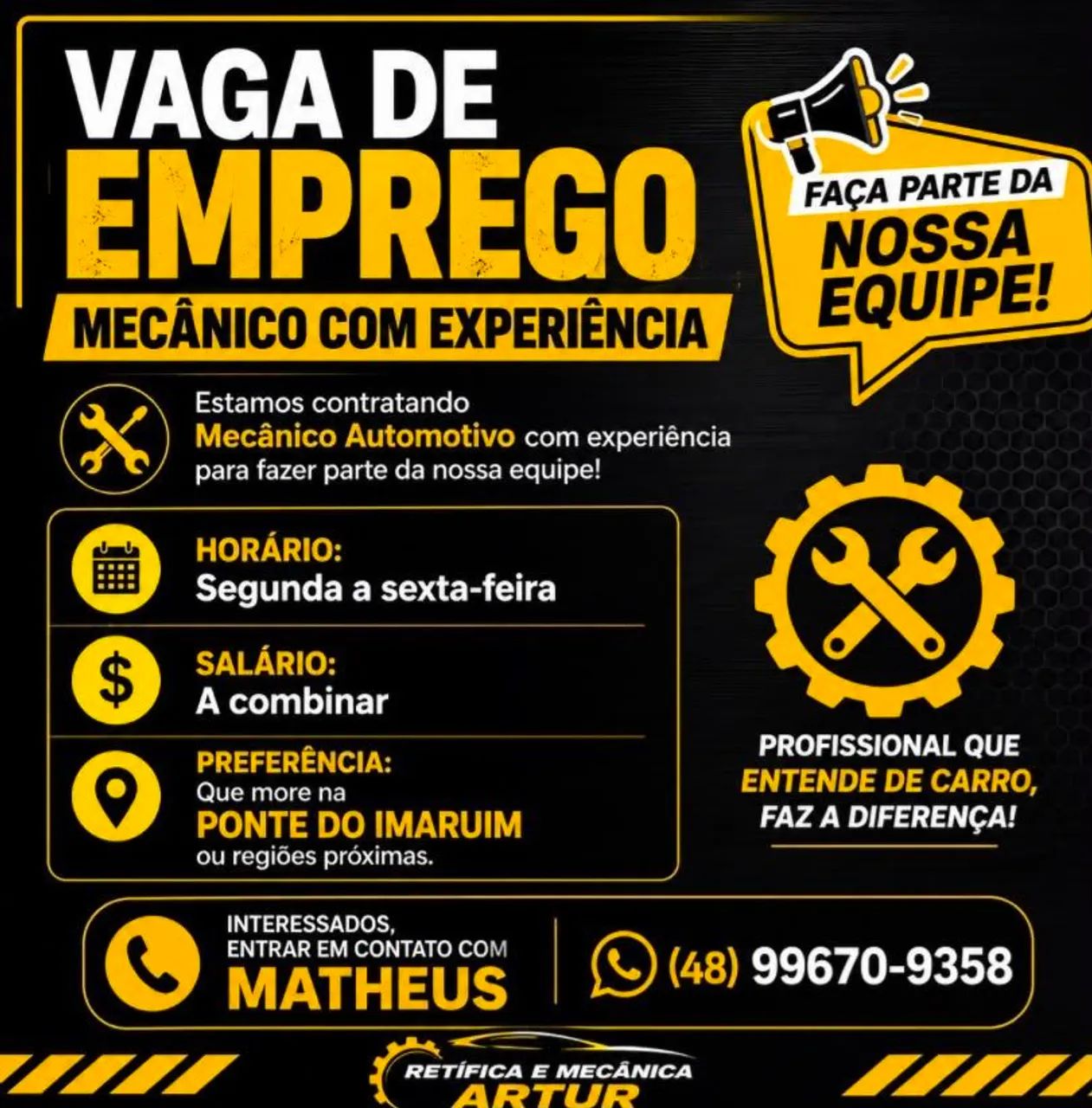 Vaga de emprego para MECÂNICA COM  EXPERIÊNCIA 
