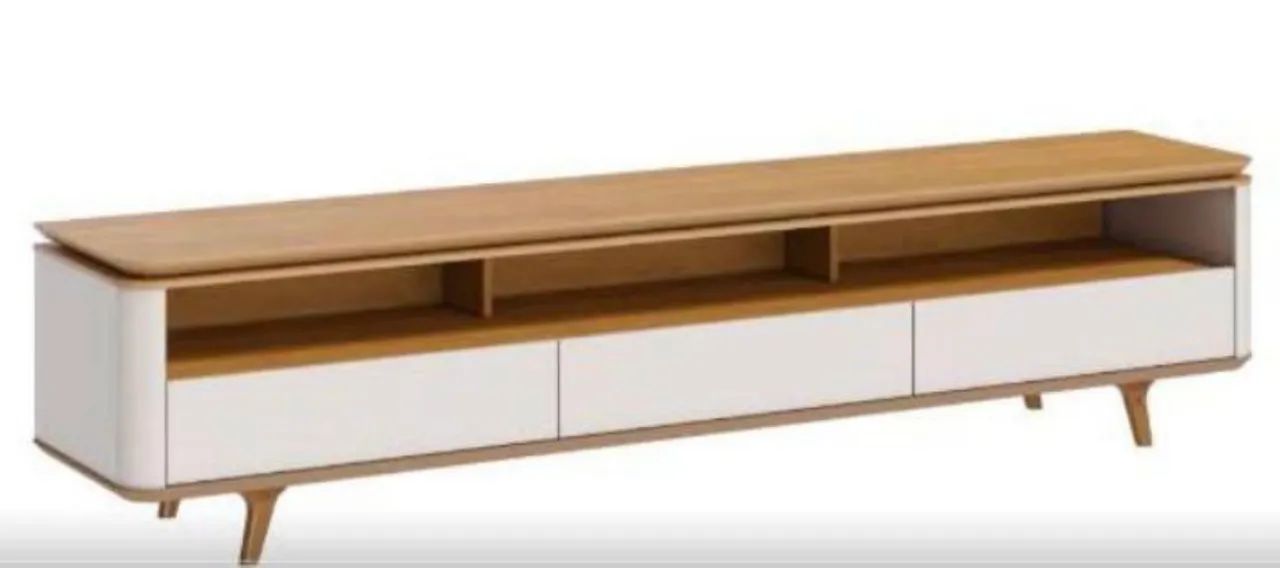 Rack para TV 1,80m - Branco e Madeira - Manaíra - Foto 2