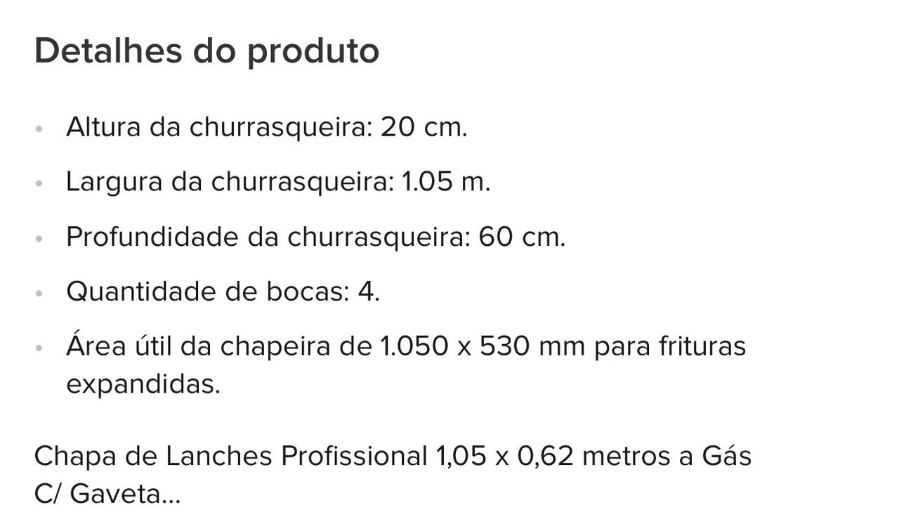 Chapa de Lanche 1,05m x 0,60m - Itajobi - Foto 2