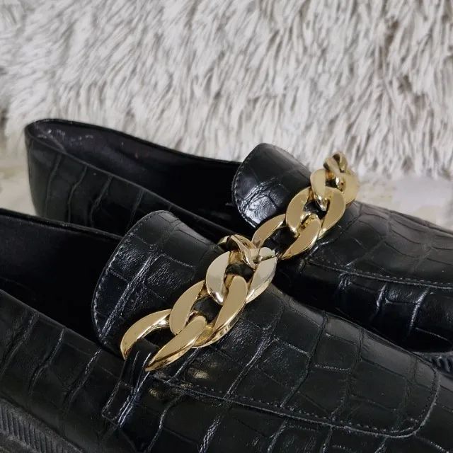 Mocassim Tratorado Croco Preto C&A - Foto 3