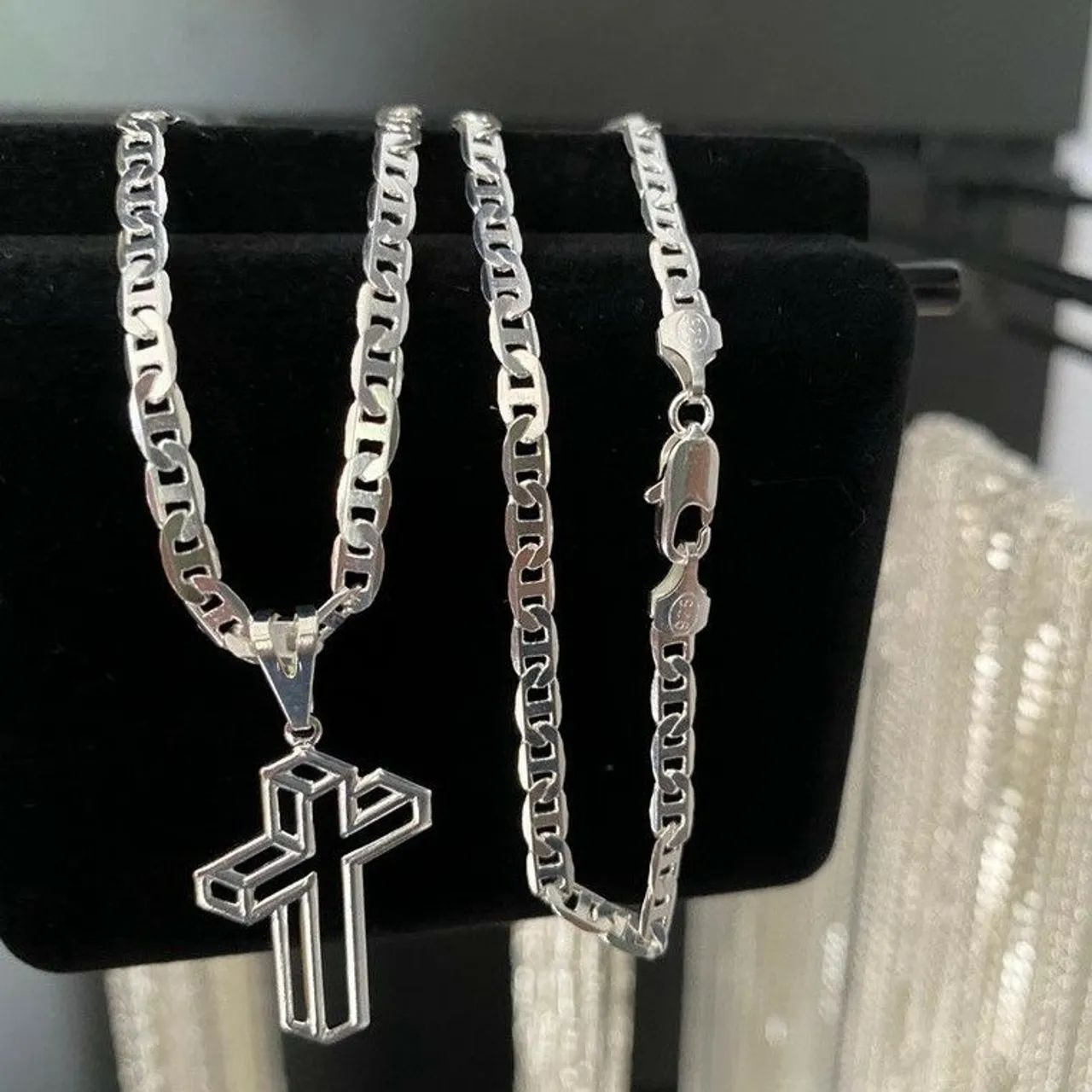 Pulseira e cordão de prata - Foto 4