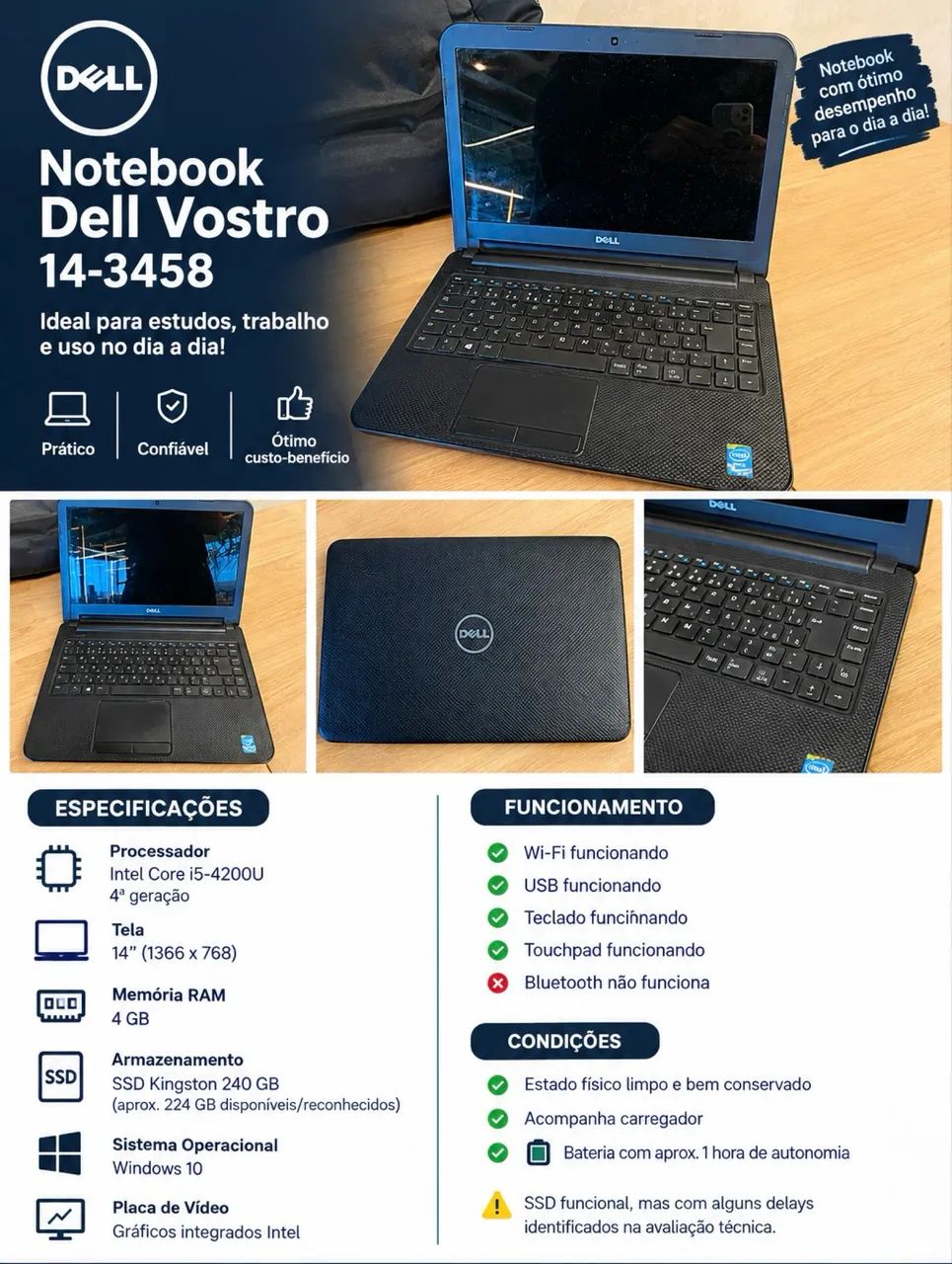 Notebook Dell Vostro 14 | Core i5 | SSD 240GB | 4GB RAM