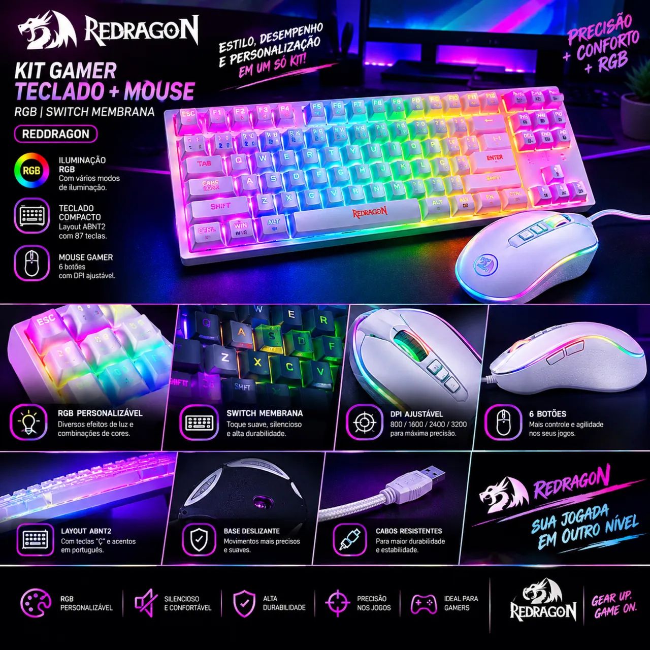 Kit Gamer Redragon Teclado e Mouse 