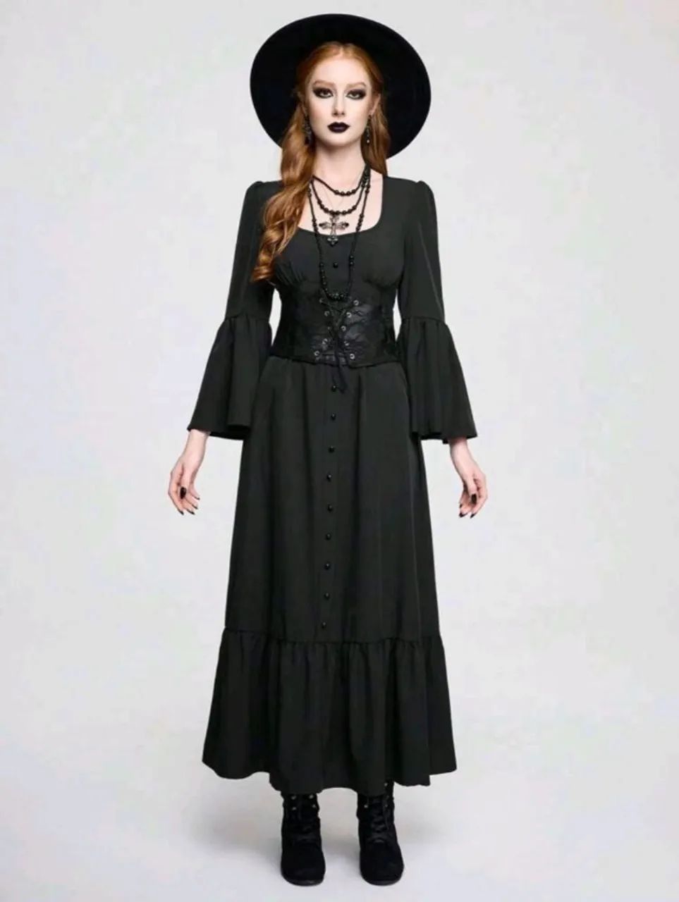 Vestido Romwe Goth - Vestido de Manga Sino com decote U liso - para Halloween - Foto 4