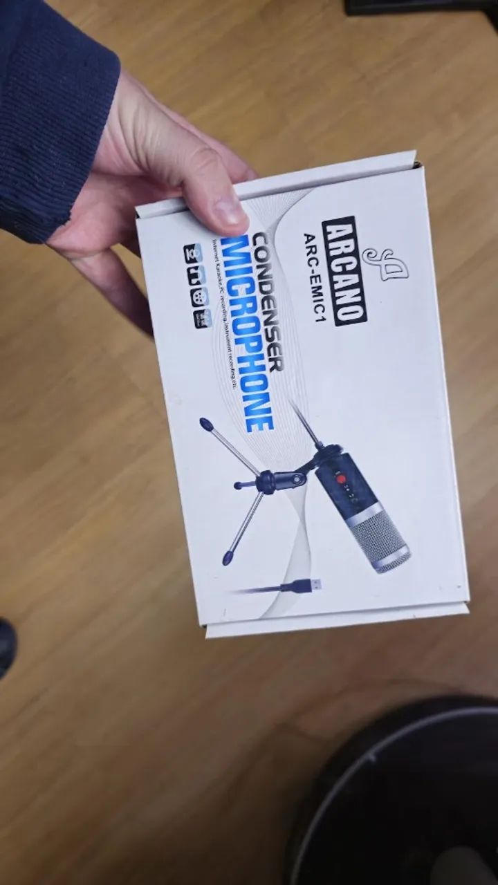 Microfone Condensador Usb Arcano Arc-emic1 Com Tripé De Mesa (Completo Na Caixa)