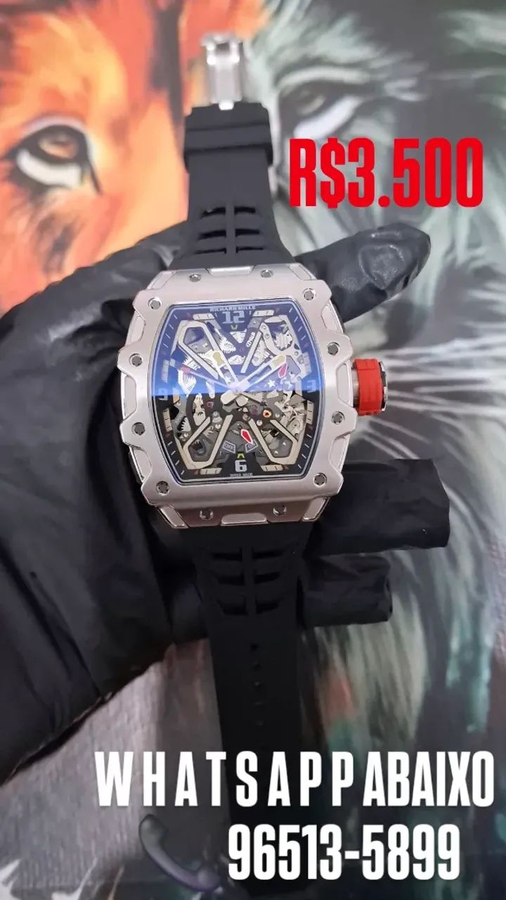 Relógio RICHARD MILLE MODELO RAFAEL NADAL PULSEIRA PRETO AUTOMÁTICO 