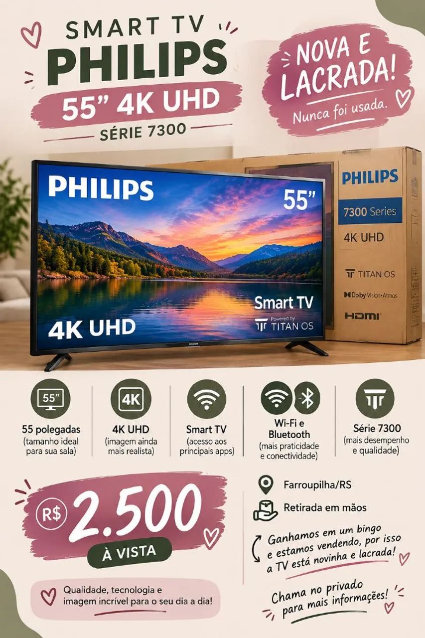 Smart TV Philips 55" 4K UHD - NOVA/LACRADA 