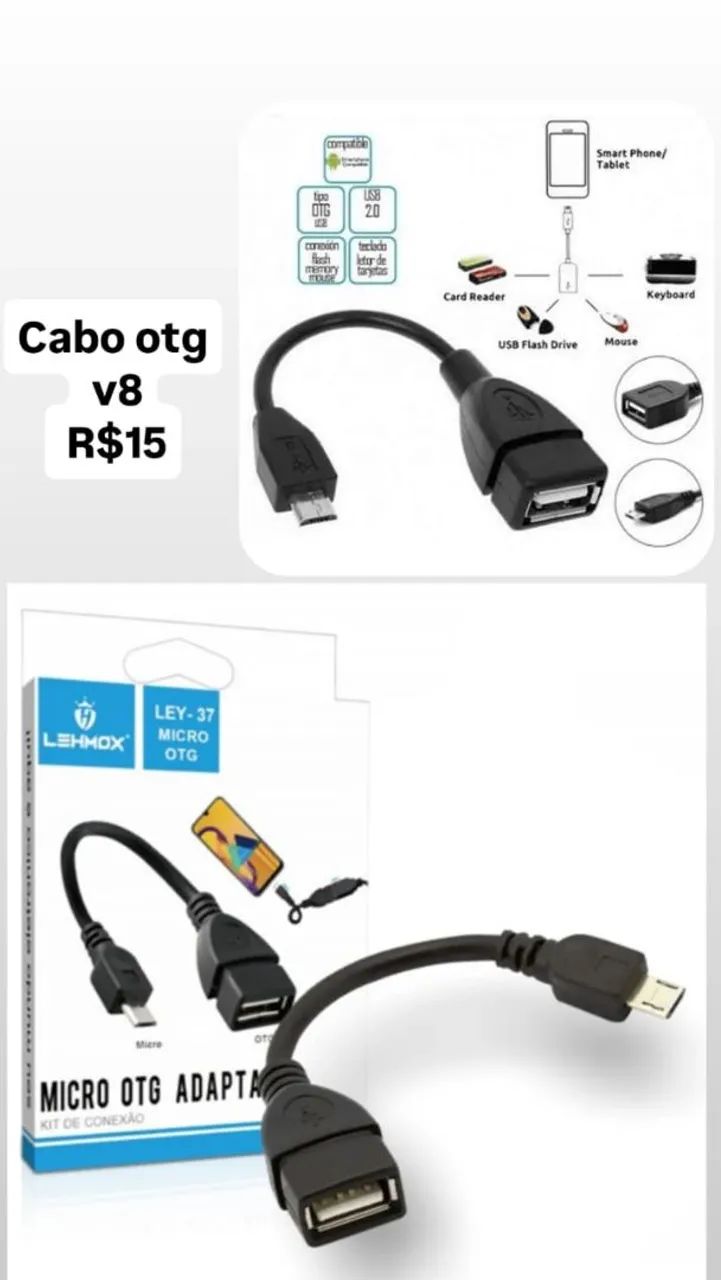 Cabos OTG TIPO C, LIGHTNING, V8, V3 NOVOS LEIAM A DESCRIÇÃO  - Foto 3