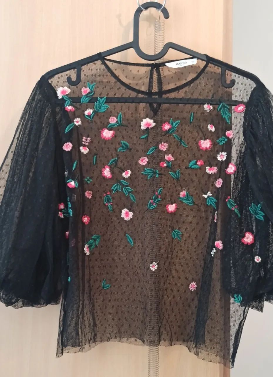 blusa ZARA em tule com bordado - Foto 2