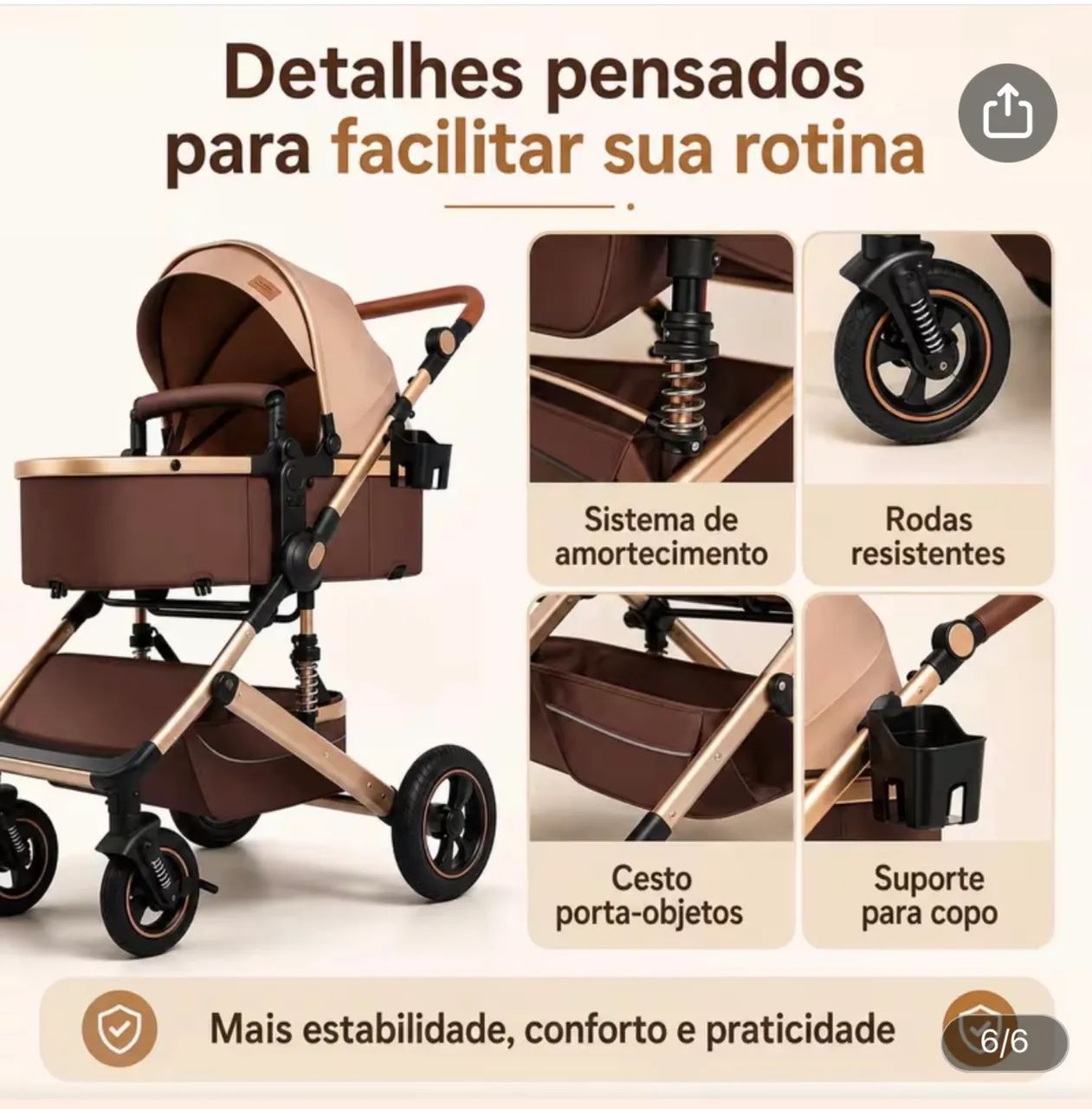 Carrinho de bebê com moisés marrom - novo, nunca usado - Foto 3