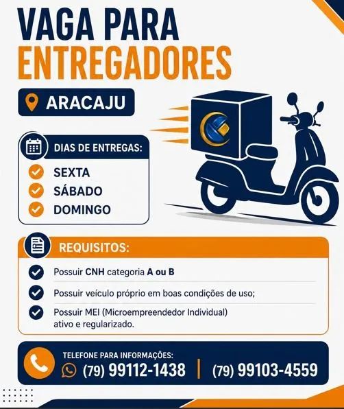 Vaga para entregadores - Aracaju