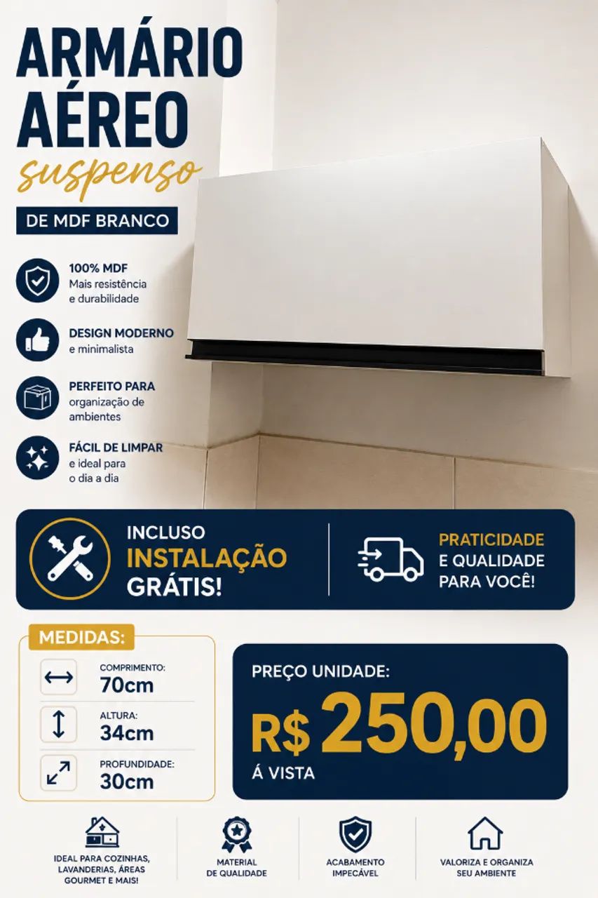 Armário Suspenso de Parede MDF Branco Moderno