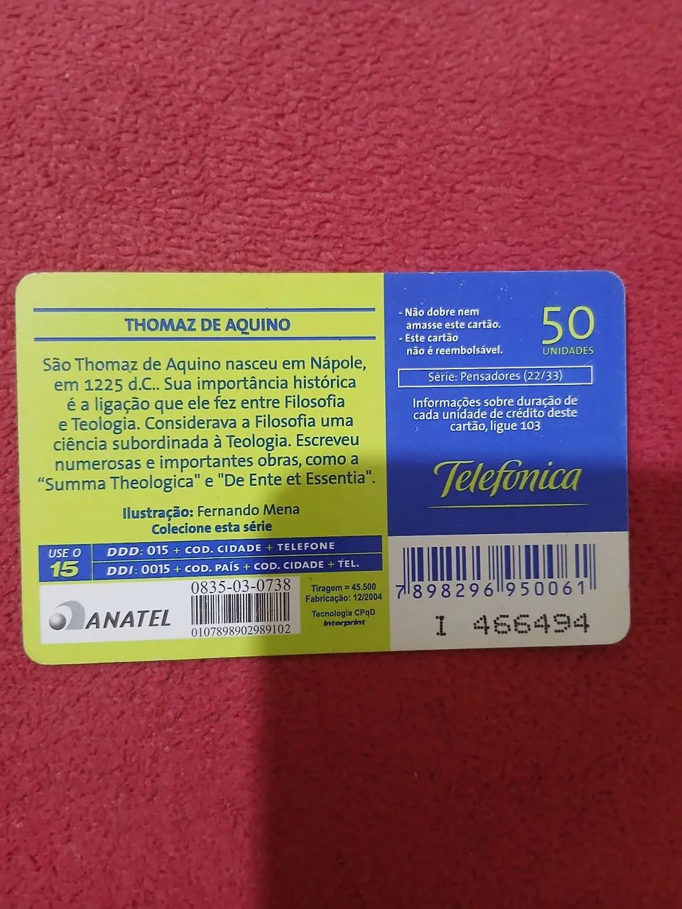 Cartão telefônico Tomás de Aquino - Foto 3