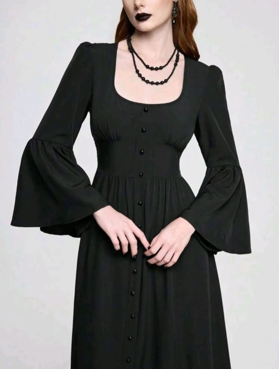 Vestido Romwe Goth - Vestido de Manga Sino com decote U liso - para Halloween - Foto 2