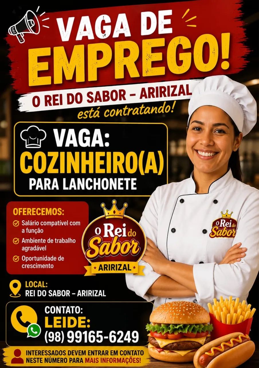 Vaga pra cozinheira lanchonete 