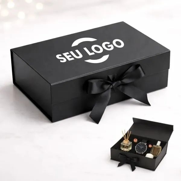 Caixa premium rígida com ímã personalizada com sua logo 28x20x9cm