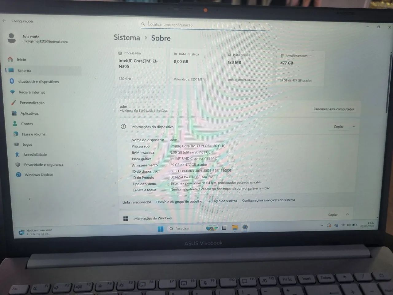 Notebook Asus Vivobook i3 12 geração!! OTIMO - Foto 2