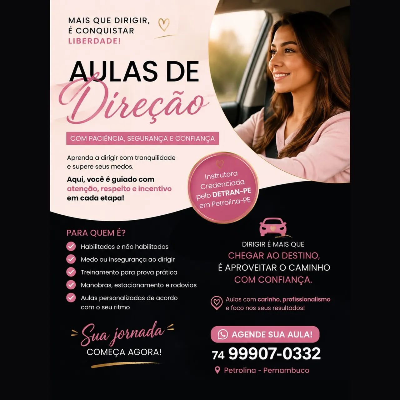 Instrutora para aulas de direção 