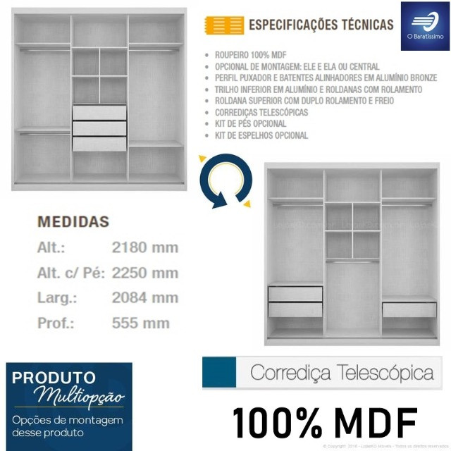 Guarda-roupa 100%MDF com Espelho - Foto 3