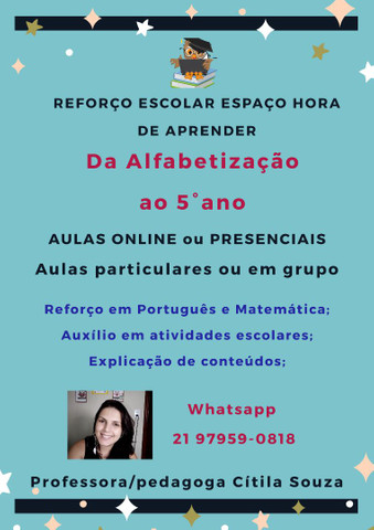 Aulas de reforço escolar- Alfabetização ao 5°ano