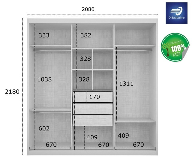 Guarda-roupa 100%MDF com Espelho - Foto 2