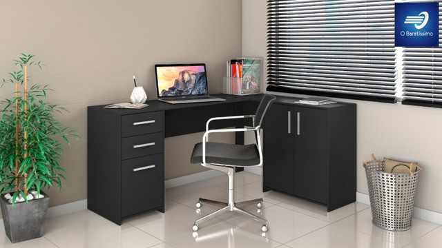 Mesa de Canto em L para Escritório 2 Gavetas 3 Portas - Foto 2