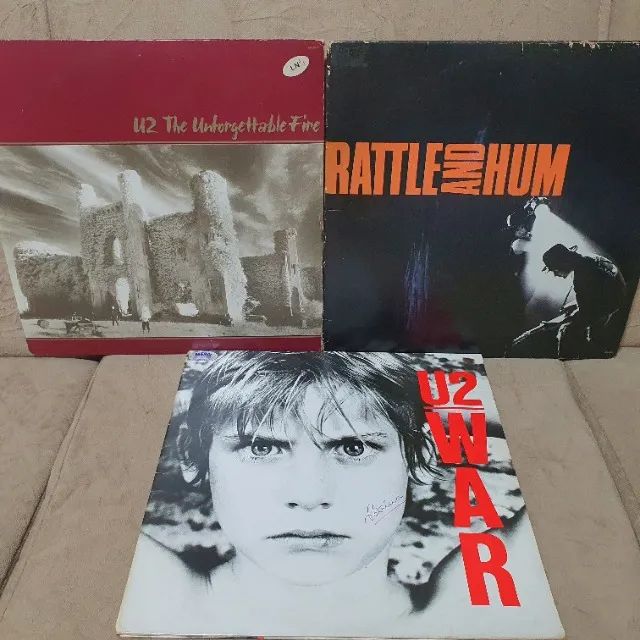 Conjunto LPs Discos U2 (War, The Unforgettable Fire e Rattle And Hum)