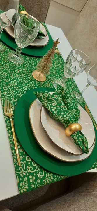 Jogo Americano Natalino - Verde e Dourado - Foto 4