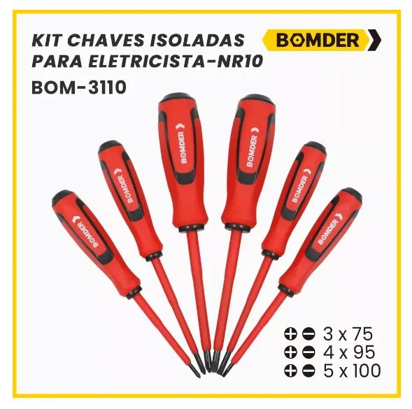 Kit Chaves Isoladas Para Eletricista Bomber BOM-3110 Nr10 6-Pçs