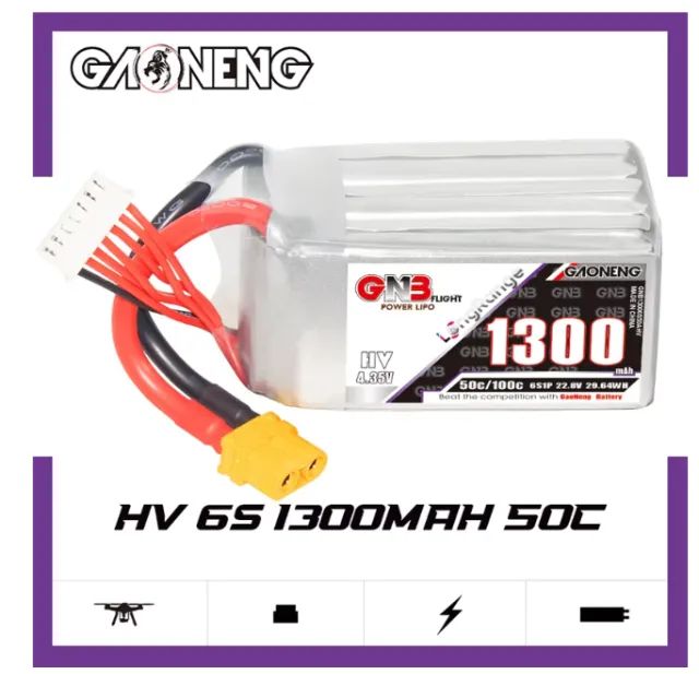 Bateria Gnb 6s 1300mah Hv Drone Fpv Xt60 50c/100c Nova / Lacrada - Foto 3