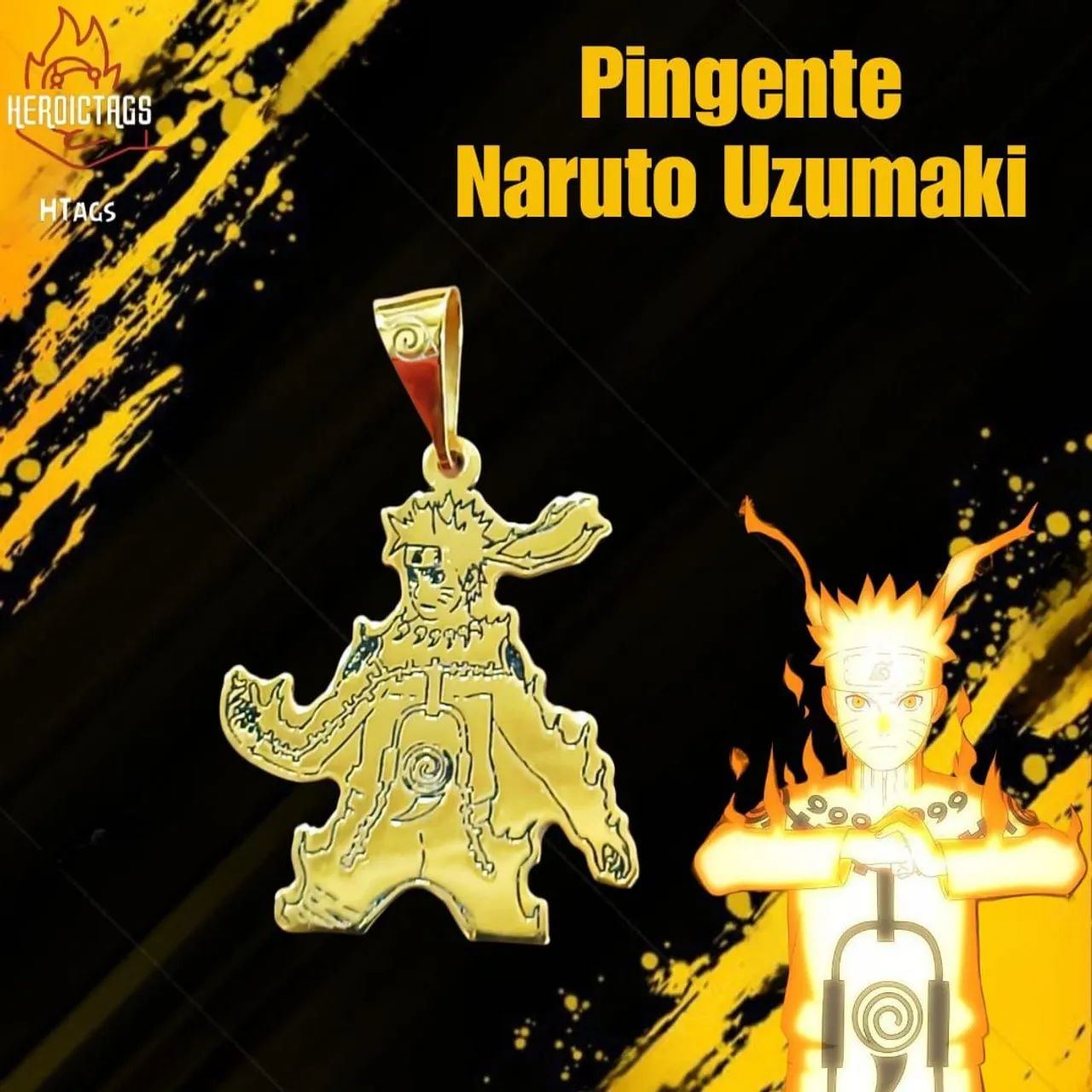 Pingente Naruto Uzumaki em prata banhada a ouro 
