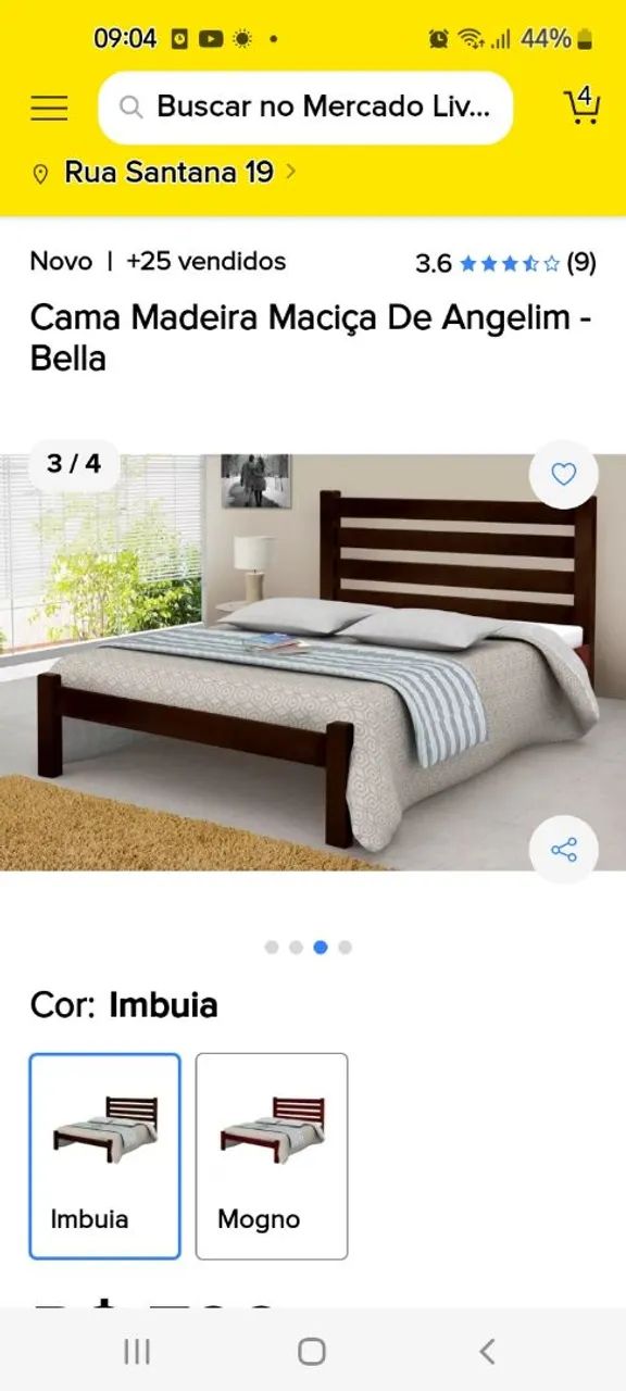 Cama de Madeira Maciça de Angelim - Bella 3/4