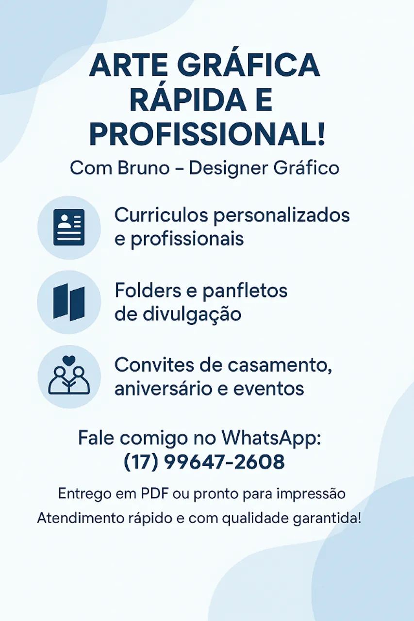 Faço Currículos, Convites e Folders Rápido e Profissional