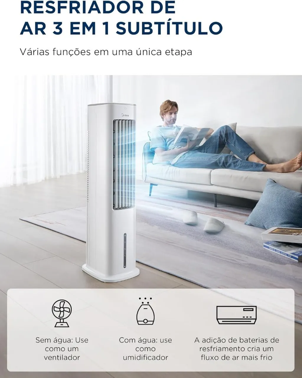 Climatizador de Ar 3 em 1 Midea com controle remoto