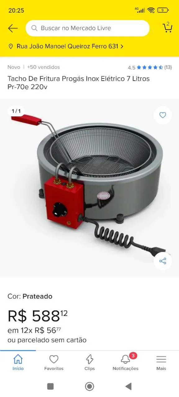 Tacho De Fritura Progás Inox Elétrico 7 Litros 220v