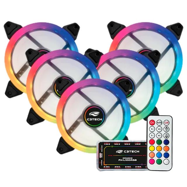 Kit 5 Cooler Fan 120mm C3tech C110F220 com Controladora e Controle ARGB 3P 5V - WZetta