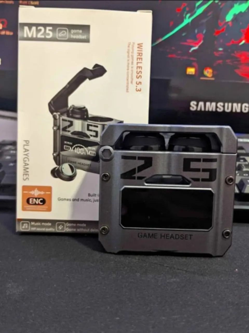 TWS M25 Fone De Ouvido bluetooth 5.3 Sem Fio Resistente a água Stereo Sports Earbuds LED M - Foto 2