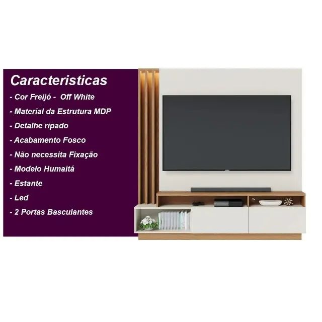 Estante Home Theater com Led Para TV até 75 Polegadas 2 Portas Humaitá Off White Matte/Fre - Foto 5