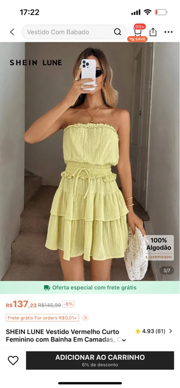Vestido Curto Feminino com Babado