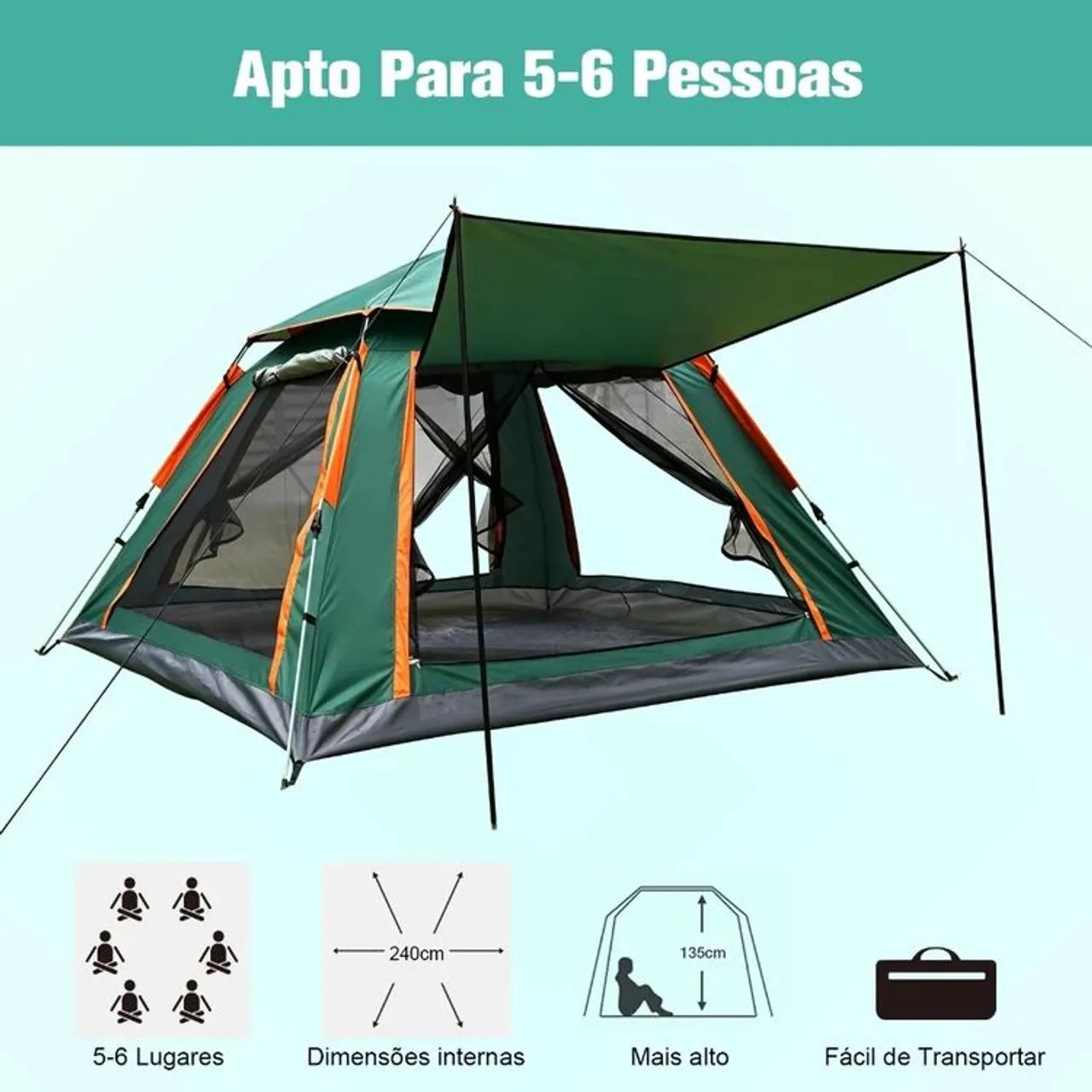 Barraca 5-6 pessoas automática Camping com toldo Cabana Nova  - Foto 5