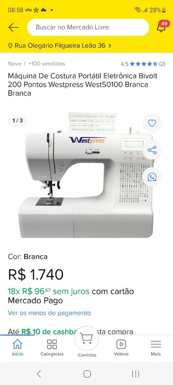 Máquina de Costura Eletrônica 200 Pontos WestPress  - Foto 3