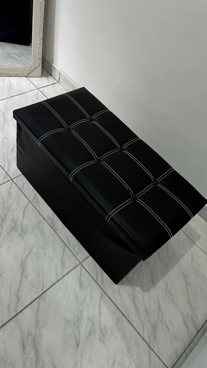 Puff Baú Retangular 78x38x38 preto - semi novo  - Foto 2